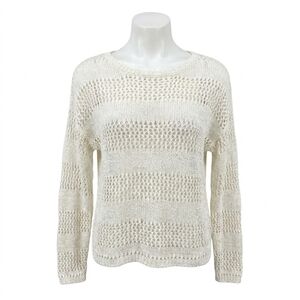 NEW BELLA DAHL open knit stripe crew sweater in white